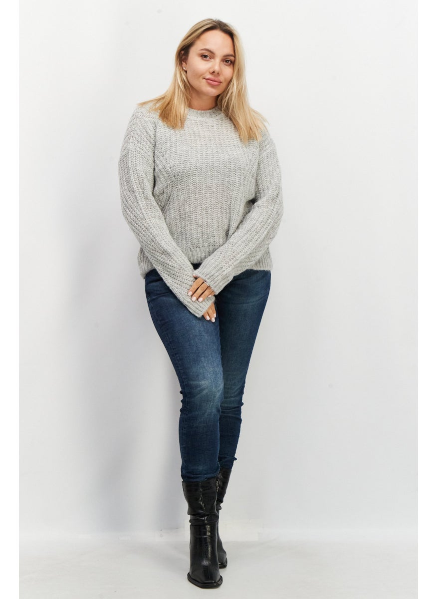 ESPRIT - Women Crew Neck Knitted Sweaters, Grey - Image 1