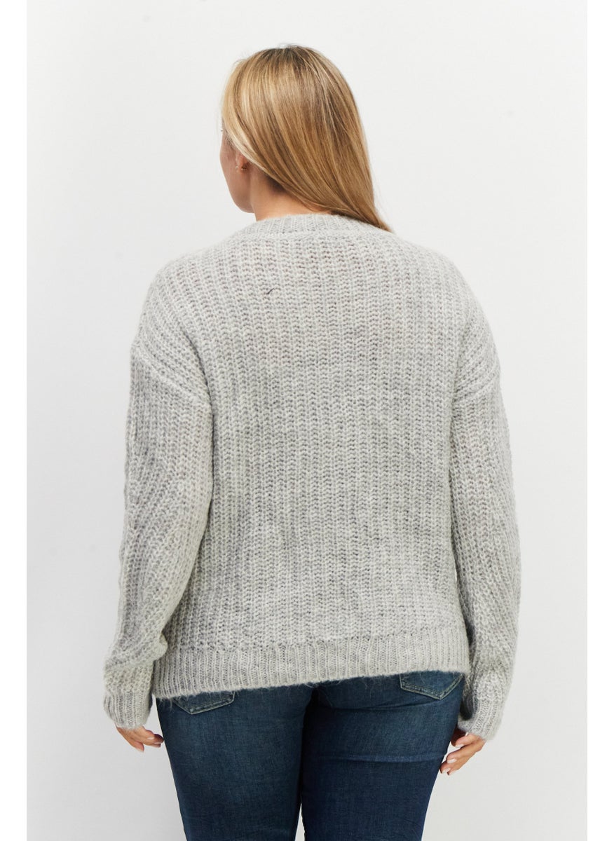 ESPRIT - Women Crew Neck Knitted Sweaters, Grey - Image 1