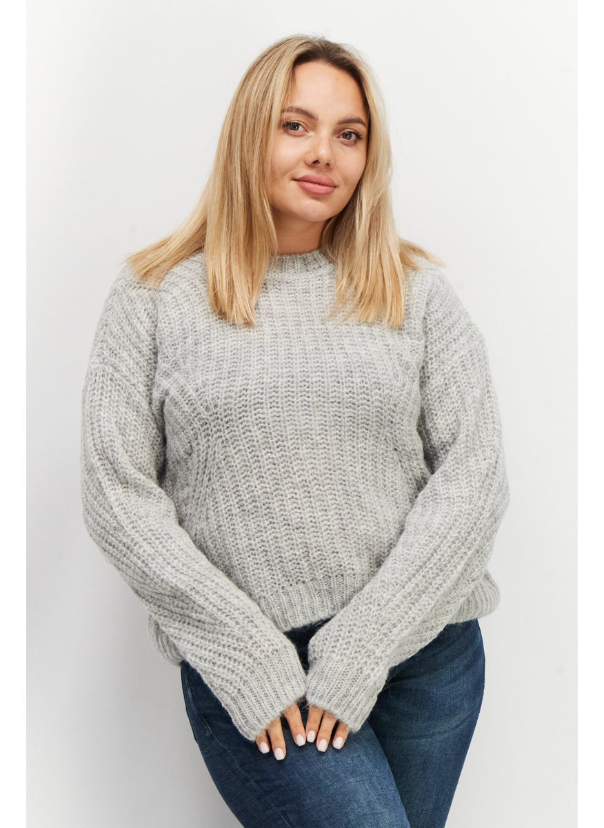 ESPRIT - Women Crew Neck Knitted Sweaters, Grey - Image 1