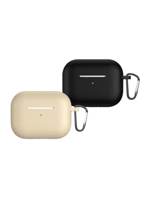 2022 New For Airpods Pro 2nd Generation Case Cover dustproof with hook anti-lost Protector for AirPods Pro2 Waterproof Cases Black with Beige (set of 2)