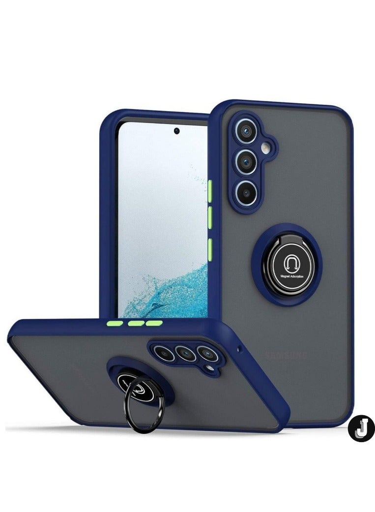 JAJEEK "Shockproof Galaxy A54 5G Case with Metal Ring Kickstand – Magnetic Car Mount Holder, Matte Hard Back Bumper Cover (Blue/Grey)" - Image 1