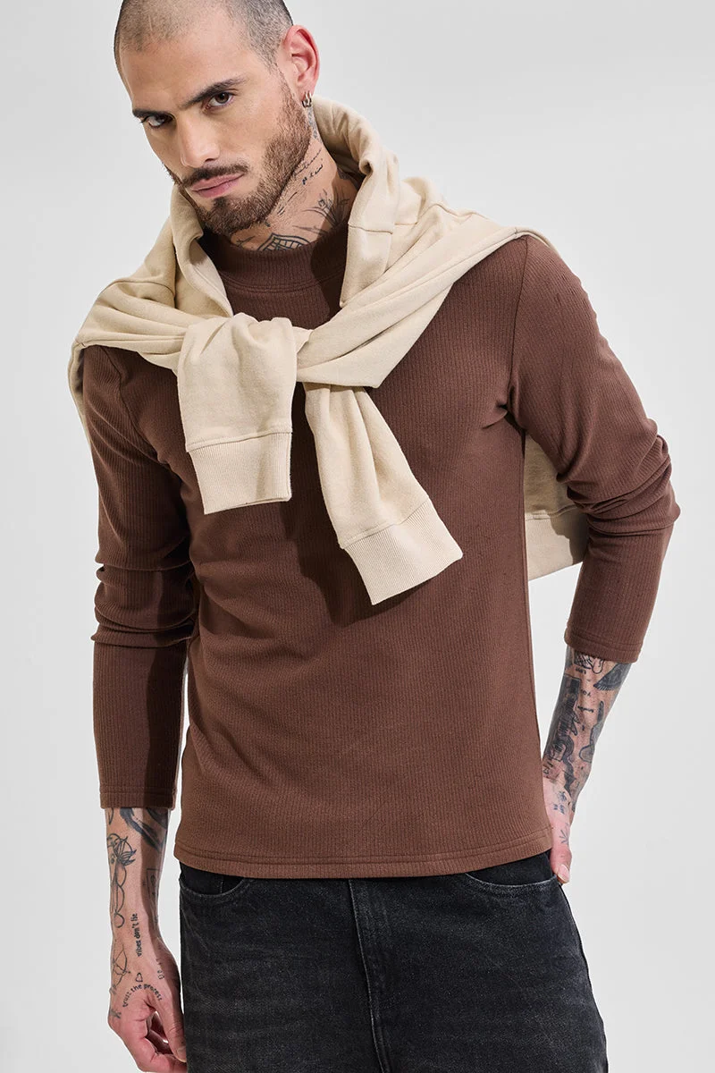 SNITCH Brown Slim Fit Stretch Sweater