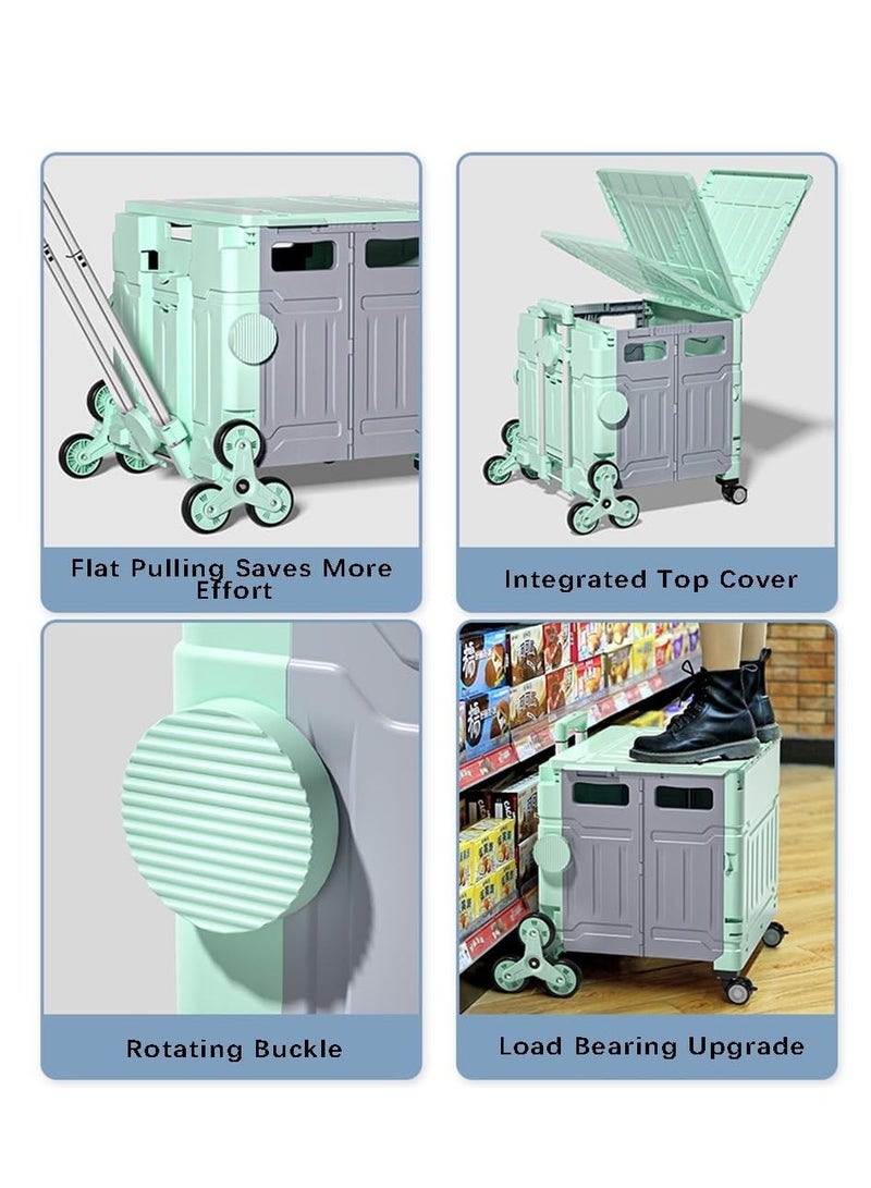 Arabest Box Storage Box Foldable Utility Cart with Stair Climbing Wheels, Rolling Shopping Trolley with Aluminum Alloy Telescopic Handle, Heavy Duty Handcart with Lid for Moving, Shopping Travel，Multifunctional Crate Shopping Cart  - Image 5