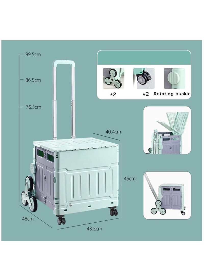 Arabest Box Storage Box Foldable Utility Cart with Stair Climbing Wheels, Rolling Shopping Trolley with Aluminum Alloy Telescopic Handle, Heavy Duty Handcart with Lid for Moving, Shopping Travel，Multifunctional Crate Shopping Cart  - Image 2