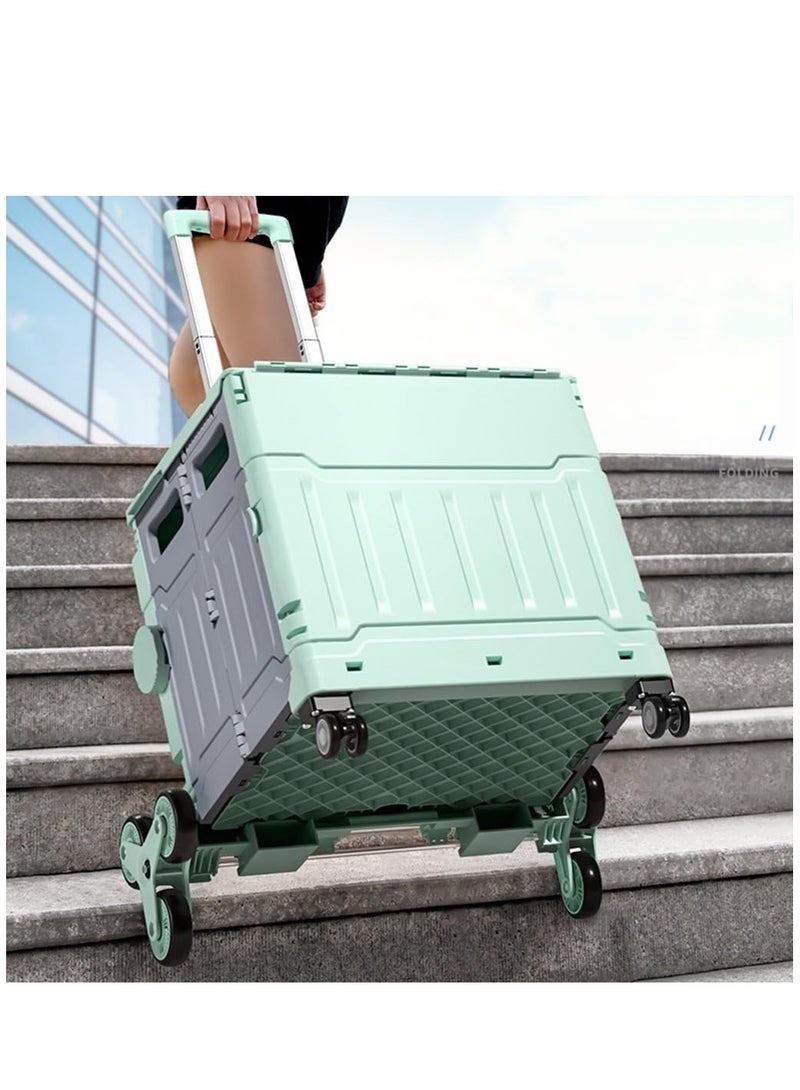 Arabest Box Storage Box Foldable Utility Cart with Stair Climbing Wheels, Rolling Shopping Trolley with Aluminum Alloy Telescopic Handle, Heavy Duty Handcart with Lid for Moving, Shopping Travel，Multifunctional Crate Shopping Cart  - Image 3