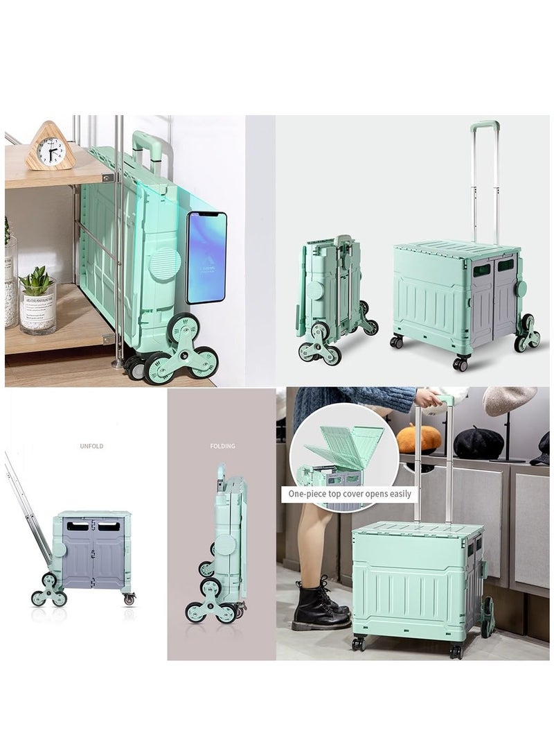 Arabest Box Storage Box Foldable Utility Cart with Stair Climbing Wheels, Rolling Shopping Trolley with Aluminum Alloy Telescopic Handle, Heavy Duty Handcart with Lid for Moving, Shopping Travel，Multifunctional Crate Shopping Cart  - Image 4
