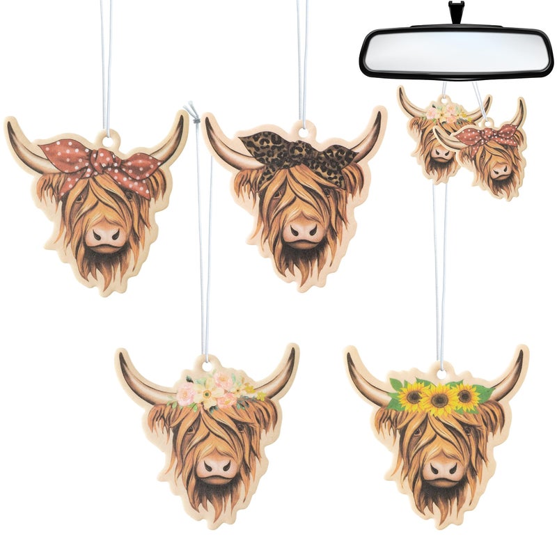 ANGOLIO 4Pcs Highland Cow Air Freshener Car Hanging Gifts for Women Funny Highland Cow Print Car Accessories Hanging Ornament Vent Decoration Aromatic for Party Supplies Cute Aromatic Accessories - Image 3