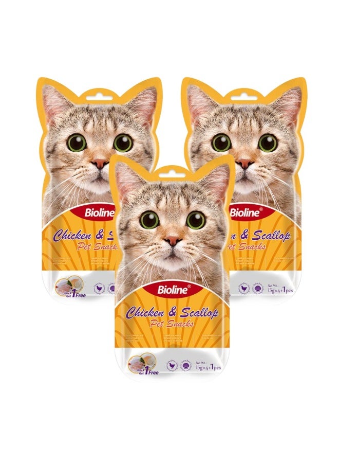 بايولاين مكافآت بيولاين للقطط - ٥ × ١٥ غ [نكهة - دجاج واسكالوب] (3 عبوات)