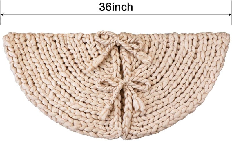 LimBridge 36 inch Christmas Tree Skirt: Chunky Knit Tree Skirt for 6ft Tree, Crochet Beige Small Tree Skirt, Vintage Tree Skirts, Rustic Farmhouse Christmas Decorations - Image 2
