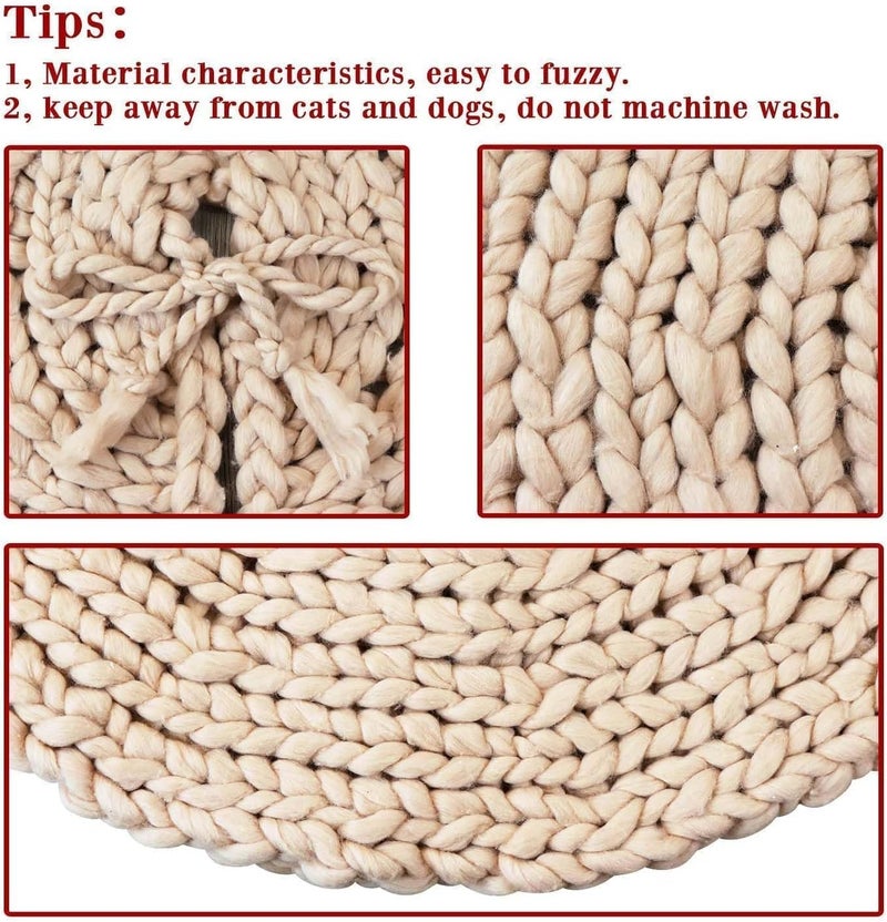 LimBridge 36 inch Christmas Tree Skirt: Chunky Knit Tree Skirt for 6ft Tree, Crochet Beige Small Tree Skirt, Vintage Tree Skirts, Rustic Farmhouse Christmas Decorations - Image 5