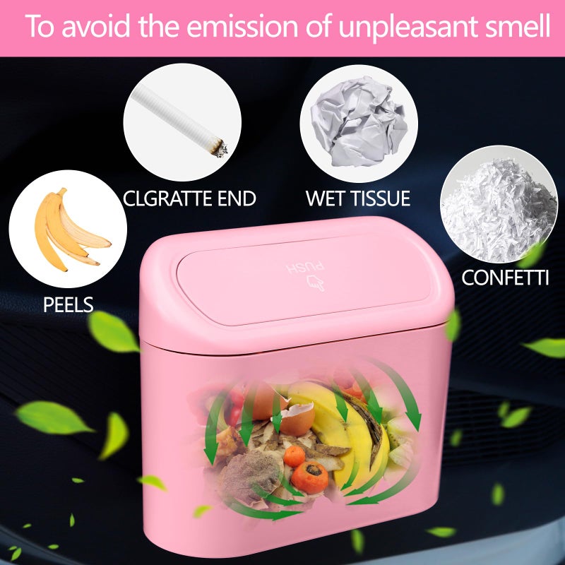 NBTEPEM Pink Car Trash Can with Lid, Mini Auto Garbage Can with 30 Trash Bags, Leakproof Automotive Garbage Container Bin, Multipurpose Organizers and Storage for Car, Home, Office (Pink) - Image 3