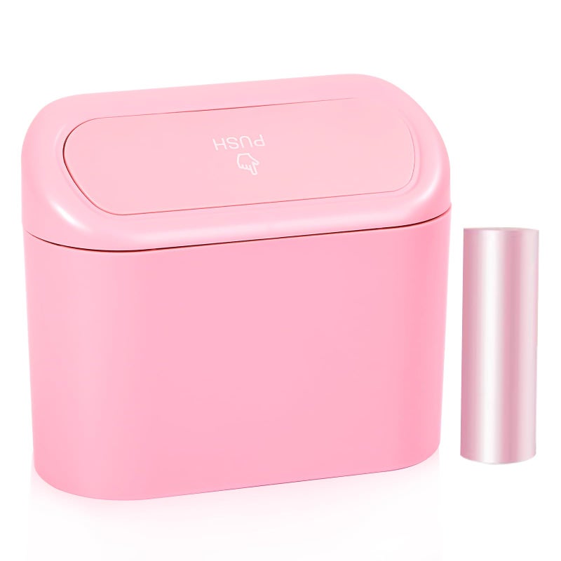 NBTEPEM Pink Car Trash Can with Lid, Mini Auto Garbage Can with 30 Trash Bags, Leakproof Automotive Garbage Container Bin, Multipurpose Organizers and Storage for Car, Home, Office (Pink) - Image 1