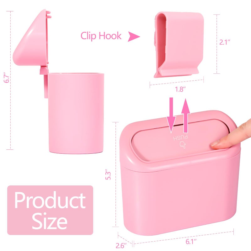 NBTEPEM Pink Car Trash Can with Lid, Mini Auto Garbage Can with 30 Trash Bags, Leakproof Automotive Garbage Container Bin, Multipurpose Organizers and Storage for Car, Home, Office (Pink) - Image 2
