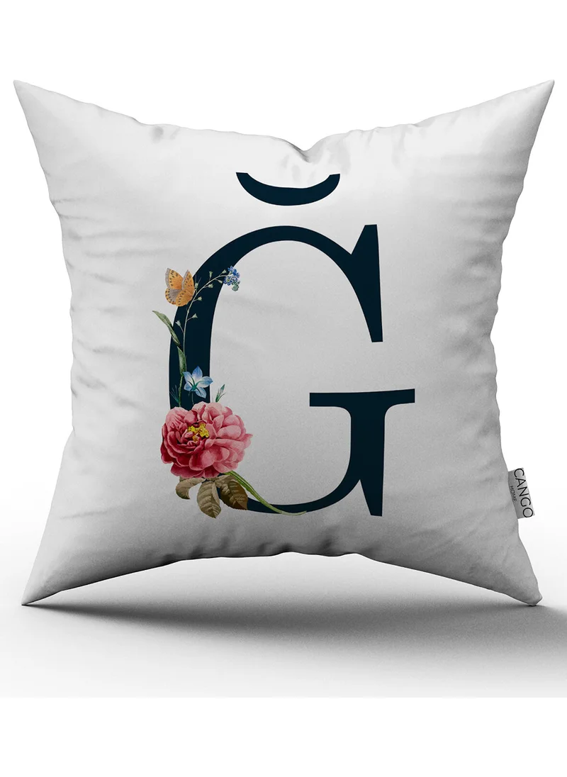 Cango Home Red Floral Letter Throw Pillow Cover - Letter Ğ