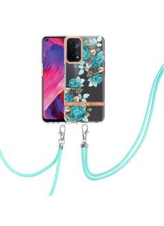 HuHa Case Cover For OPPO A74 5G / A93 5G / A54 5G / A93S 5G Flowers Series TPU Phone Case with Lanyard Blue Rose 