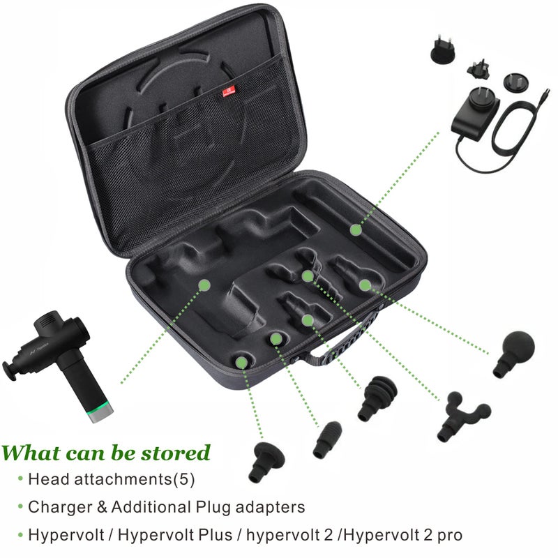 BUBM Case for Hypervolt 2 Pro/Hypervolt Plus with 5 Head Attachments,Waterproof Shock Resistant Carrying Case for Hyperice Hypervolt Massage Device