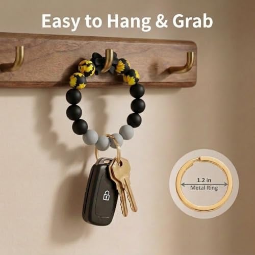 BIHRTC Key Ring Silicone Bead Bangle Wristlet Keychain Bracelet Wallet Beaded Rings with Tassel Card Holder for Women Girls House Car Key Ring Bracelet - Image 3