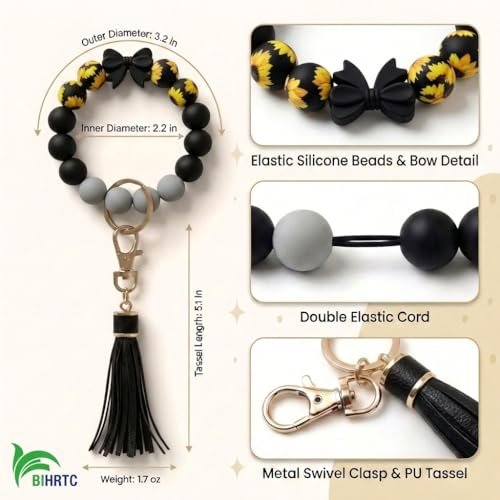 BIHRTC Key Ring Silicone Bead Bangle Wristlet Keychain Bracelet Wallet Beaded Rings with Tassel Card Holder for Women Girls House Car Key Ring Bracelet - Image 2