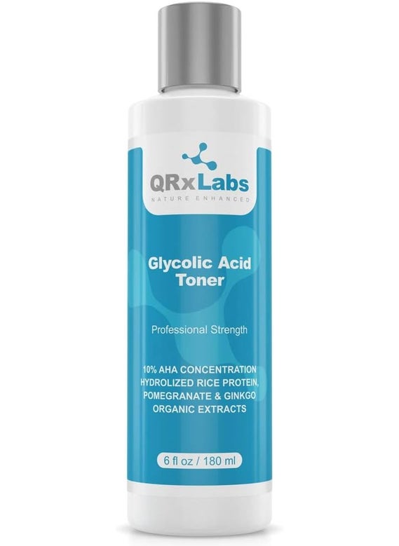 QRxLabs QRxLabs Glycolic Acid Toner  Exfoliating AntiAging Glycolic Acid Toning Solution for Face w 10 AHA Witch Hazel Hydrolyzed Rice Protein Pomegranate  Ginkgo Biloba Extract  Anti Aging Toner 