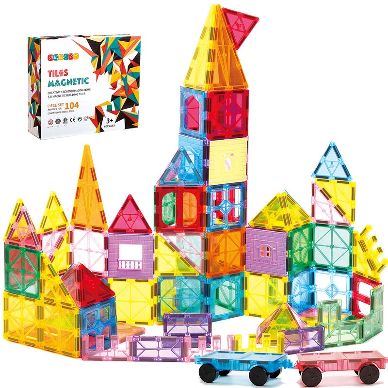 OugerToy 104PCS Magnetic Building Tiles STEM Educational Stacking Blocks Construction Toys for Kids Ages 39 Creative Toddler Boy Girl Christmas Birthday Gift - Image 2