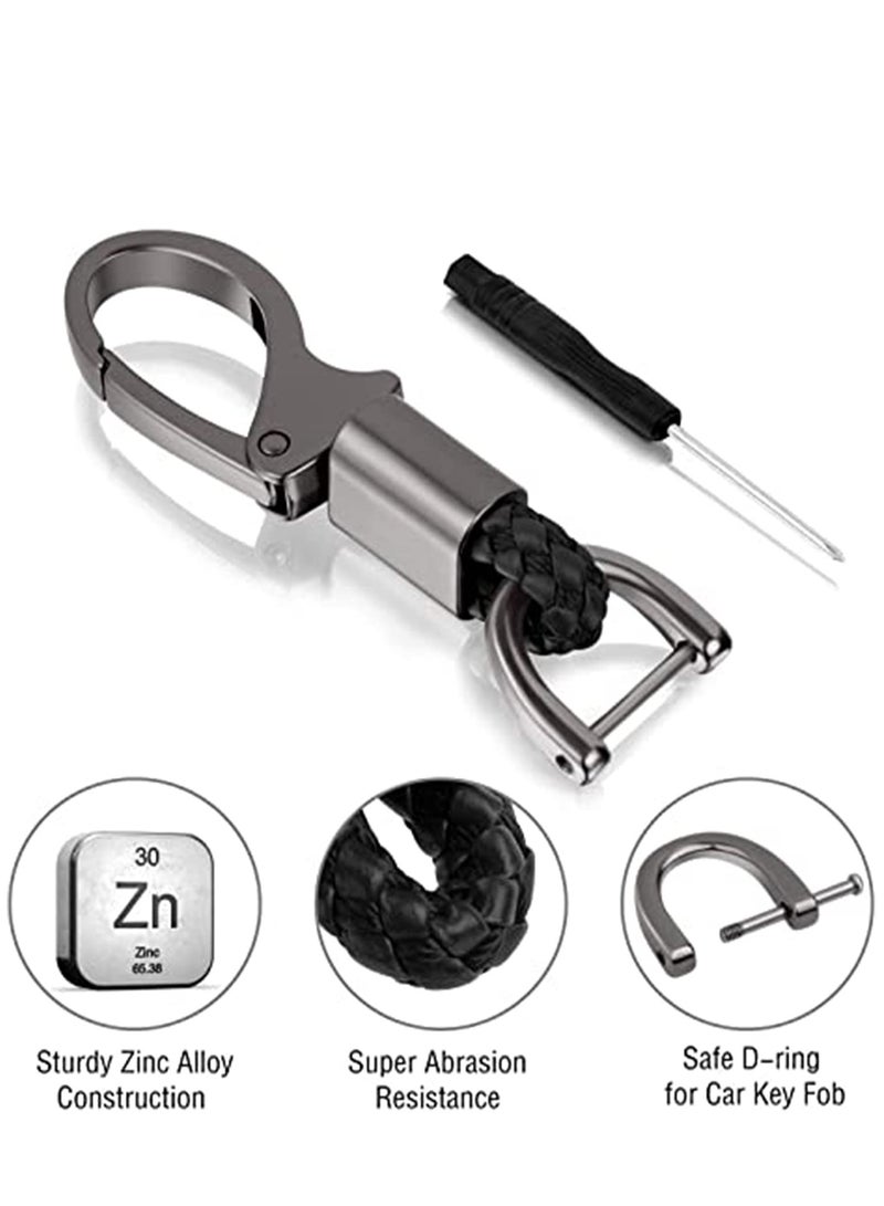 SYOSI Car Key Fob, Holder Keys Chain Sturdy Metal with D-ring for Men and Women 2 Pack Black Suitable for Most Car Keys Embedded in PU Leather - Image 3