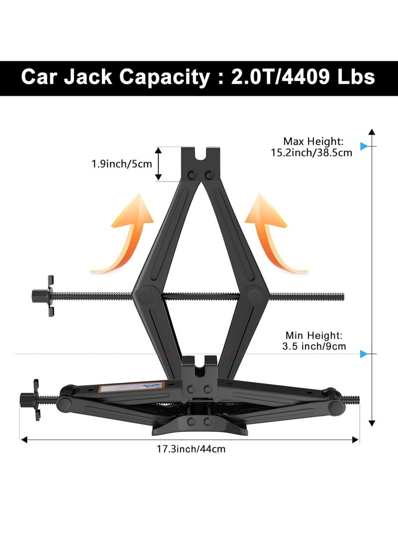 Scissor Jack for Car - 2 Ton (4409 lbs) Car Jack Kit with Saving Effort Ratchet Design,Car Tire Jack for Auto/SUV/MPV (2 Ton)