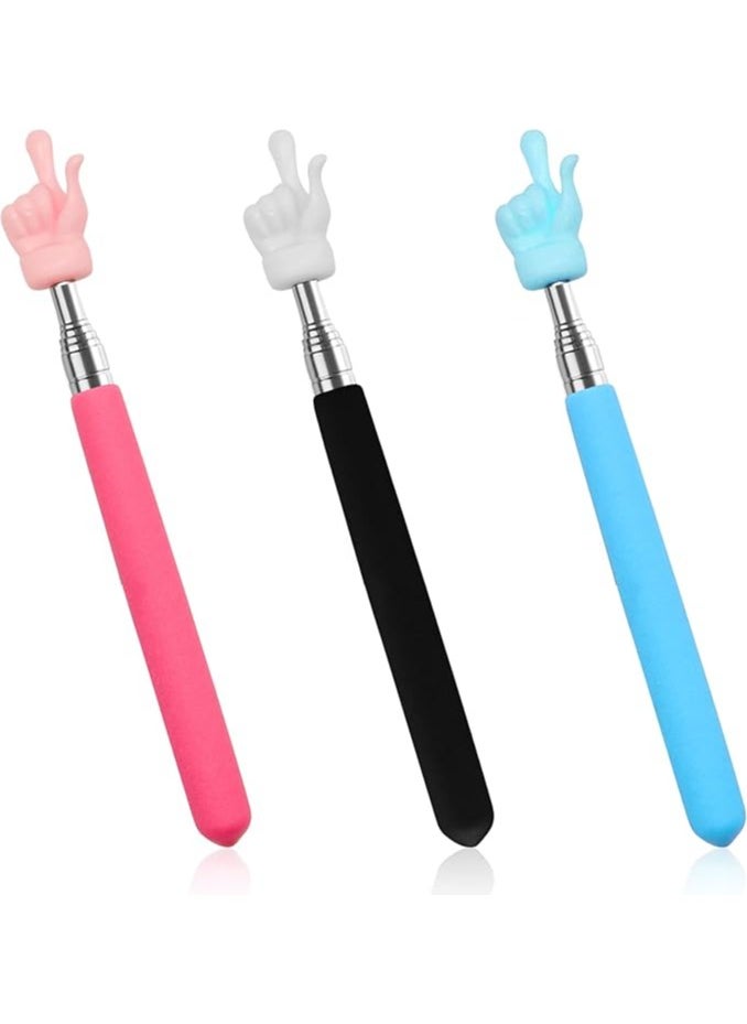 FLECK - 3 Pcs Telescopic Teachers Pointer, Extendable Hand Pointer Finger Pointer Stick, Mini Retractable Classroom Pointer for Elementary School Kindergarten Teacher, Classroom Supplies (Black Pink Blue) - Image 1