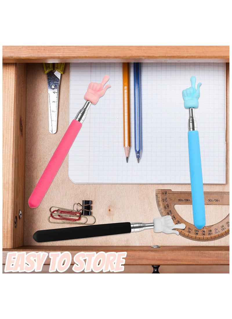FLECK - 3 Pcs Telescopic Teachers Pointer, Extendable Hand Pointer Finger Pointer Stick, Mini Retractable Classroom Pointer for Elementary School Kindergarten Teacher, Classroom Supplies (Black Pink Blue) - Image 1