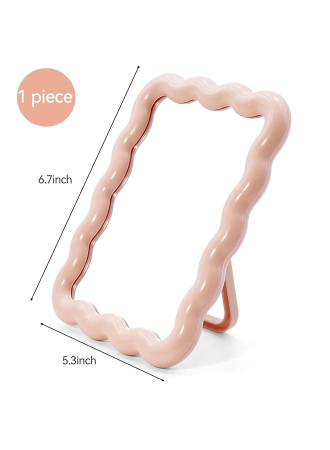 ShebSheb Cute Wave-Shaped Desk Vanity Makeup Mirror, Portable Folding Travel Makeup Mirror for Standing/Hanging, Home Decorations for Women Girls ( Pink) - Image 3