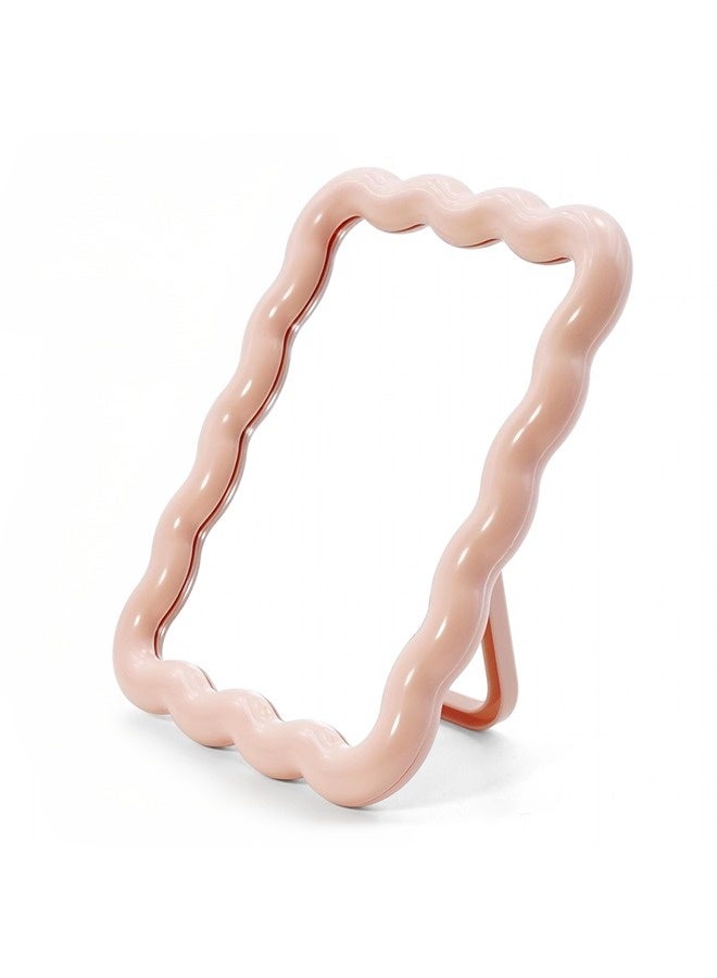 ShebSheb Cute Wave-Shaped Desk Vanity Makeup Mirror, Portable Folding Travel Makeup Mirror for Standing/Hanging, Home Decorations for Women Girls ( Pink) - Image 1
