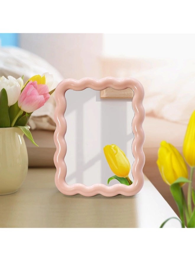ShebSheb Cute Wave-Shaped Desk Vanity Makeup Mirror, Portable Folding Travel Makeup Mirror for Standing/Hanging, Home Decorations for Women Girls ( Pink) - Image 5