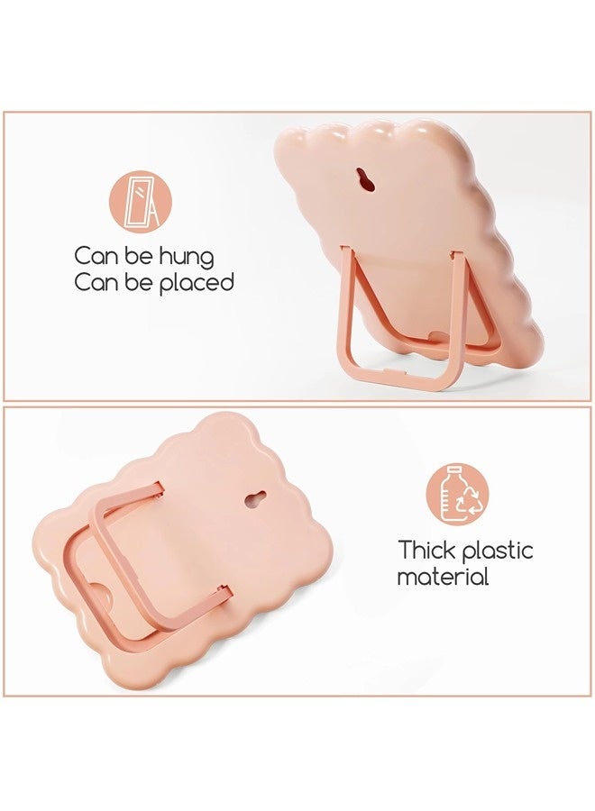 ShebSheb Cute Wave-Shaped Desk Vanity Makeup Mirror, Portable Folding Travel Makeup Mirror for Standing/Hanging, Home Decorations for Women Girls ( Pink) - Image 2