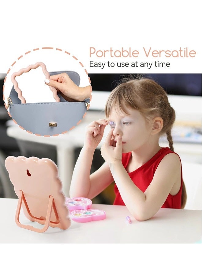 ShebSheb Cute Wave-Shaped Desk Vanity Makeup Mirror, Portable Folding Travel Makeup Mirror for Standing/Hanging, Home Decorations for Women Girls ( Pink) - Image 4