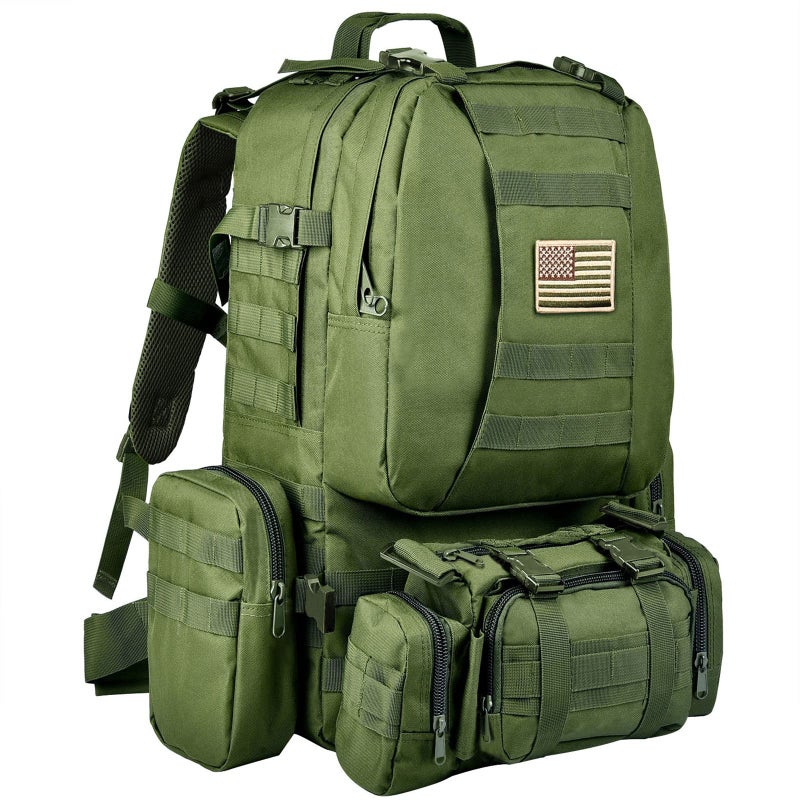 CVLIFE Tactical Backpack Military Army Rucksack 60L Large Assault Pack Detachable Molle Bag, Army Green - Image 1