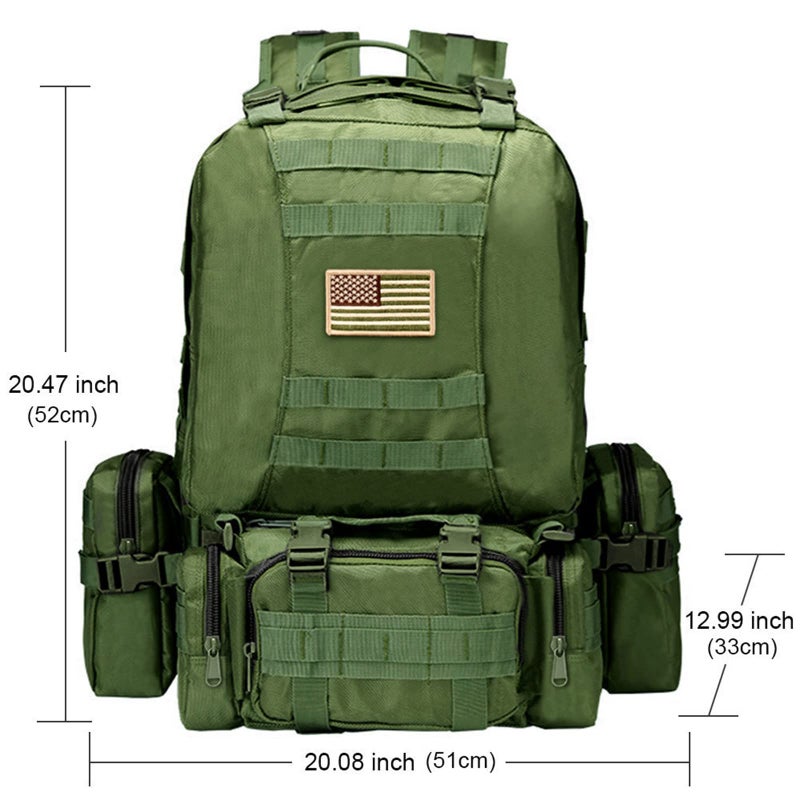 CVLIFE Tactical Backpack Military Army Rucksack 60L Large Assault Pack Detachable Molle Bag, Army Green - Image 2