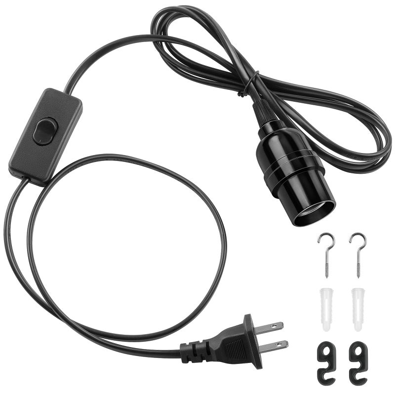 DiCUNO E26 Hanging Lantern Extension Cord Cable, Light Socket On Off Inline Cord Switch Control Lamp, 6.6 Feet (2M), Black, 1-Pack - Image 1