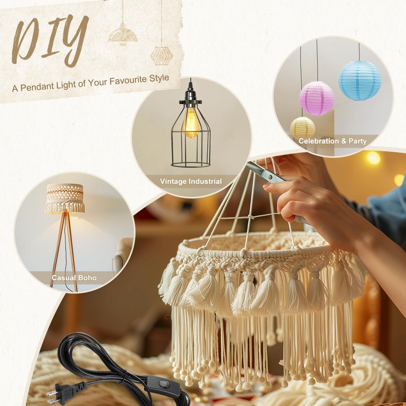 DiCUNO E26 Hanging Lantern Extension Cord Cable, Light Socket On Off Inline Cord Switch Control Lamp, 6.6 Feet (2M), Black, 1-Pack - Image 4
