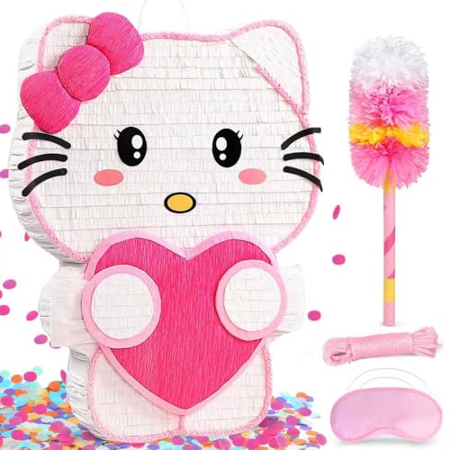 Pardecor 21 Pinata for Birthday Party  3D Pink Large Pinata 24 Bat Stick Eye Mask Rope  Cute Love Heart Design Large Party Decoration  Candy Holder for Girls Kids Theme Party Room Decor  Centerpiece - Image 1