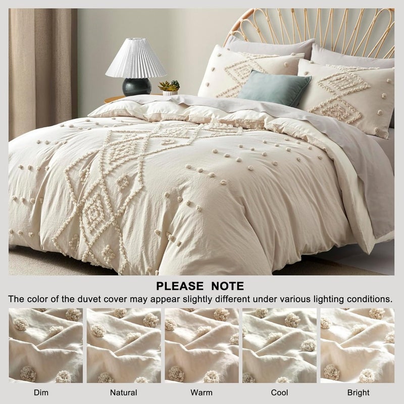Tufted Duvet Cover King Size, Soft and Lightweight Duvet Covers Set for All Seasons, 3 Pieces Boho Embroidery Shabby Chic Bedding Set,King, 104'' x 90'' - Image 3