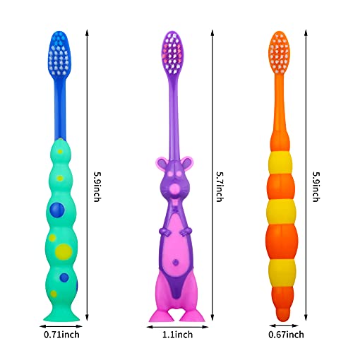 Lauwell 12-Piece Toddler Toothbrush Pack - Kids Toothbrushes with Covers, Suction Cup, Soft Bristles, Animal Design for Sensitive Teeth - Image 3