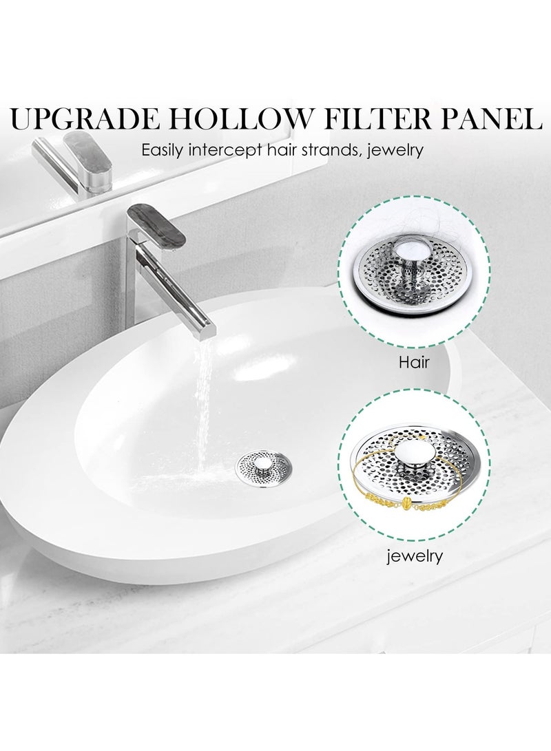SOLARAE Bathroom Sink Stopper, Universal Basin Pop Up Bathroom Drain Stopper Bounce Wash, Anti Clogging Bathroom Sink Strainer with Hair Catcher for 1.18 "- 1.5" Basin Bathtub Drain Holes  (Silver) - Image 2