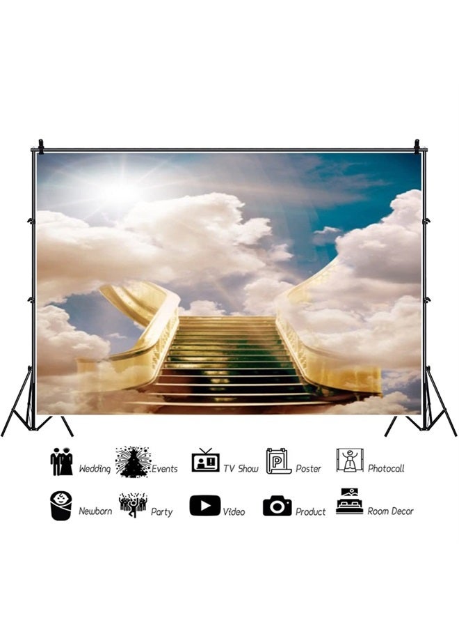 10x6.5ft Stairs To Heaven Backdrop Paradise Stairs Heaven Holy Light Sky Clouds Photography Background Christian Events Church Pray God Bless Newborn Baby Shower Portrait Studio Props Wallpaper