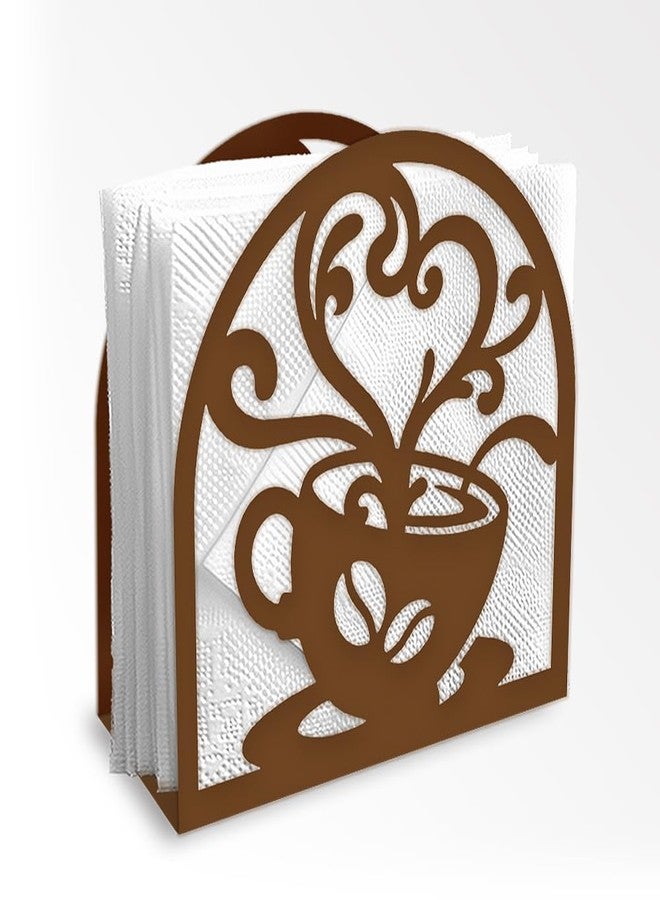 Doodlream Coffee Cup Metal Napkin Holder for Table, 5.9"x5.9"x2" Brown Modern Coffee Napkin Dispenser, Standing Napkin Holder for Kitchen Bar and Dining Room and Restaurant Decor - Image 1