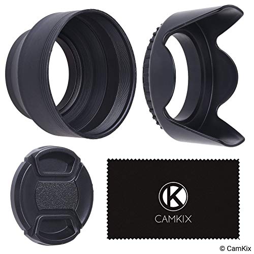 CamKix 77mm Set of 2 Camera Lens Hoods and 1 Lens Cap - Rubber (Collapsible) + Tulip Flower - Sun Shade/Shield - Reduces Lens Flare and Glare - Blocks Excess Sunlight for Enhanced Photography and Video Foo - Image 1