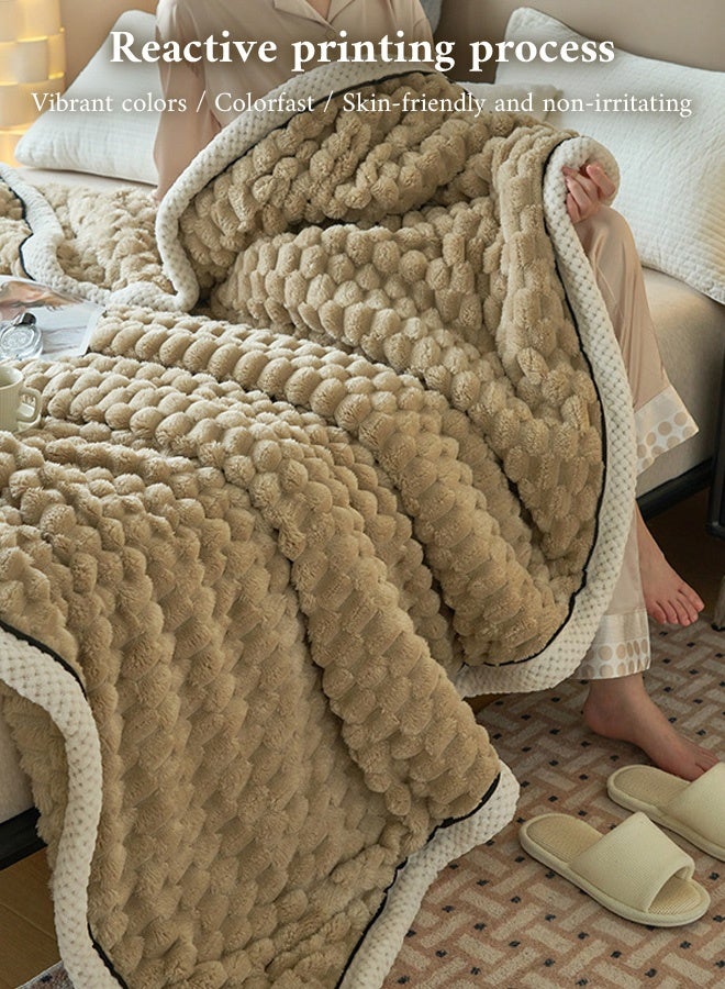 بطانية قطيفة دافئة على الوجهين  بطانية شتوية ثقيلة بطانية شتوية دافئة على الوجهين ， بطانية شتوية سميكة من صوف الخراف والفانيلا المرجانية - بطانية أريكة فائقة القطيفة والمريحة، مقاس 150 × 200 سم - Image 3