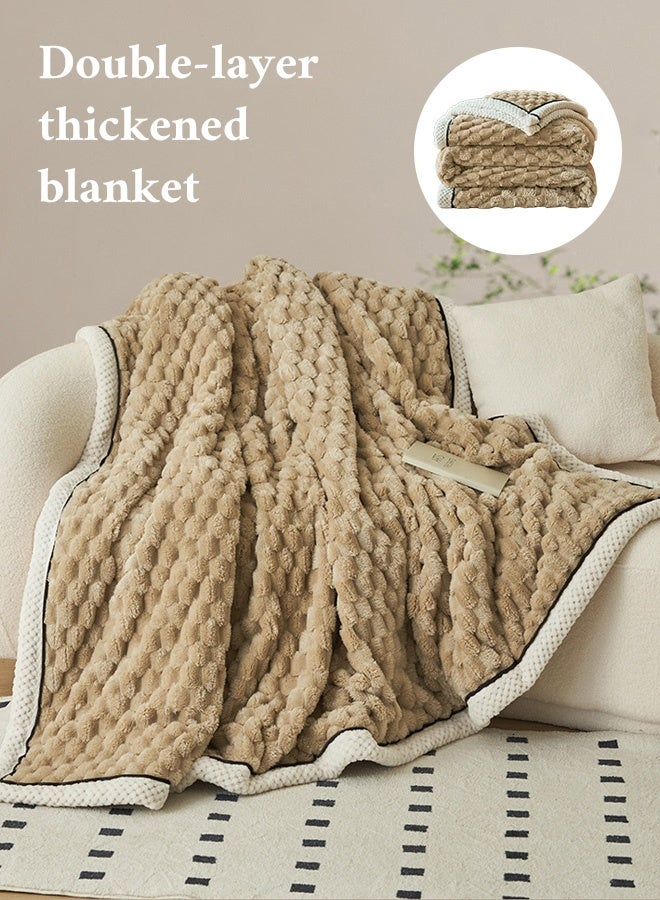 بطانية قطيفة دافئة على الوجهين  بطانية شتوية ثقيلة بطانية شتوية دافئة على الوجهين ， بطانية شتوية سميكة من صوف الخراف والفانيلا المرجانية - بطانية أريكة فائقة القطيفة والمريحة، مقاس 150 × 200 سم - Image 5