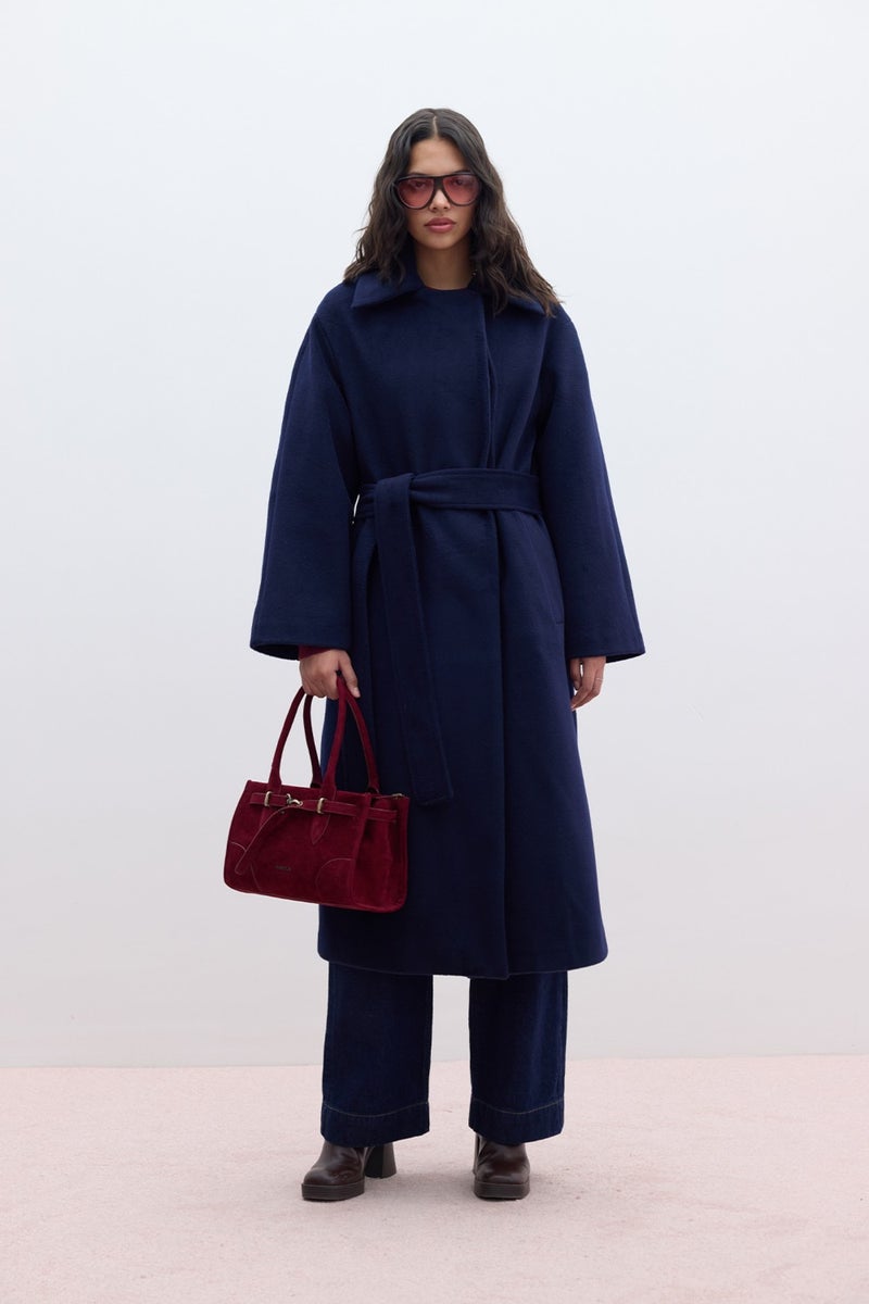 Manuka Plain Closure Cashmere Coat Navy Blue  - Image 1