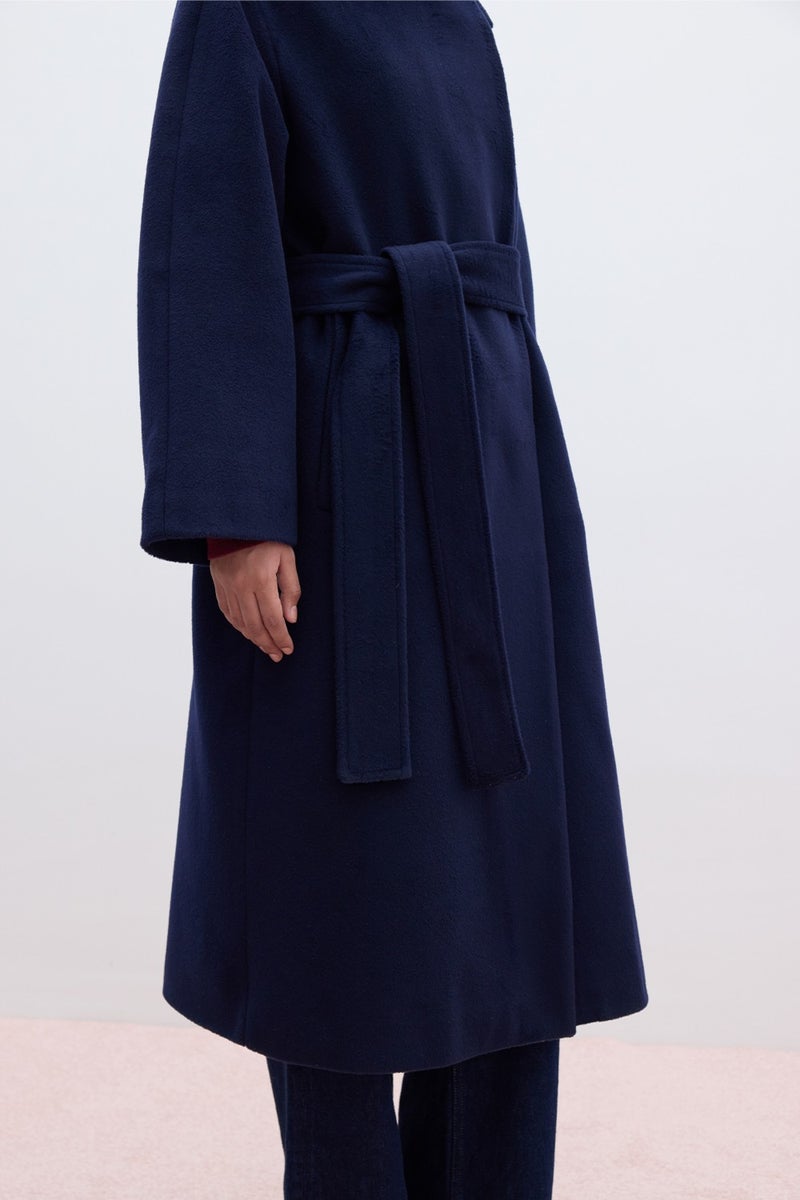 Manuka Plain Closure Cashmere Coat Navy Blue  - Image 3