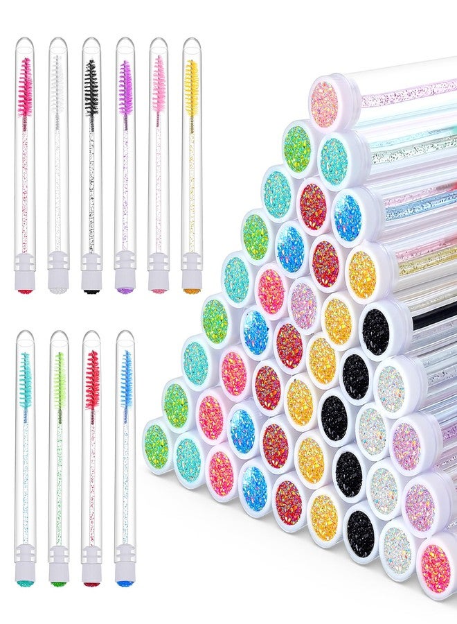 Caeuiciw 100 Pieces Mascara Wand Tube Set Lash Spoolies for Eyelash Extensions 100 Pcs Diamond Empty Mascara Brush Disposable Colorful Eyebrow Applicator Makeup Tool, Mix Color - Image 1