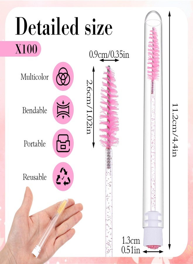 Caeuiciw 100 Pieces Mascara Wand Tube Set Lash Spoolies for Eyelash Extensions 100 Pcs Diamond Empty Mascara Brush Disposable Colorful Eyebrow Applicator Makeup Tool, Mix Color - Image 2